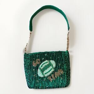 Go Team Green Football Beaded Shoulder Bag Purse Packers Eagles Jets NEW